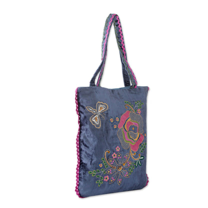 Butterfly Garden Velvet Applique Shoulder Bag with Embroidery and Sequins