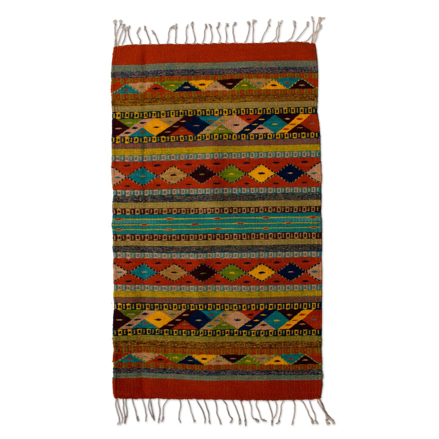 Festive Diamonds Genuine Zapotec Handwoven Rug with Natural Organic Dyes