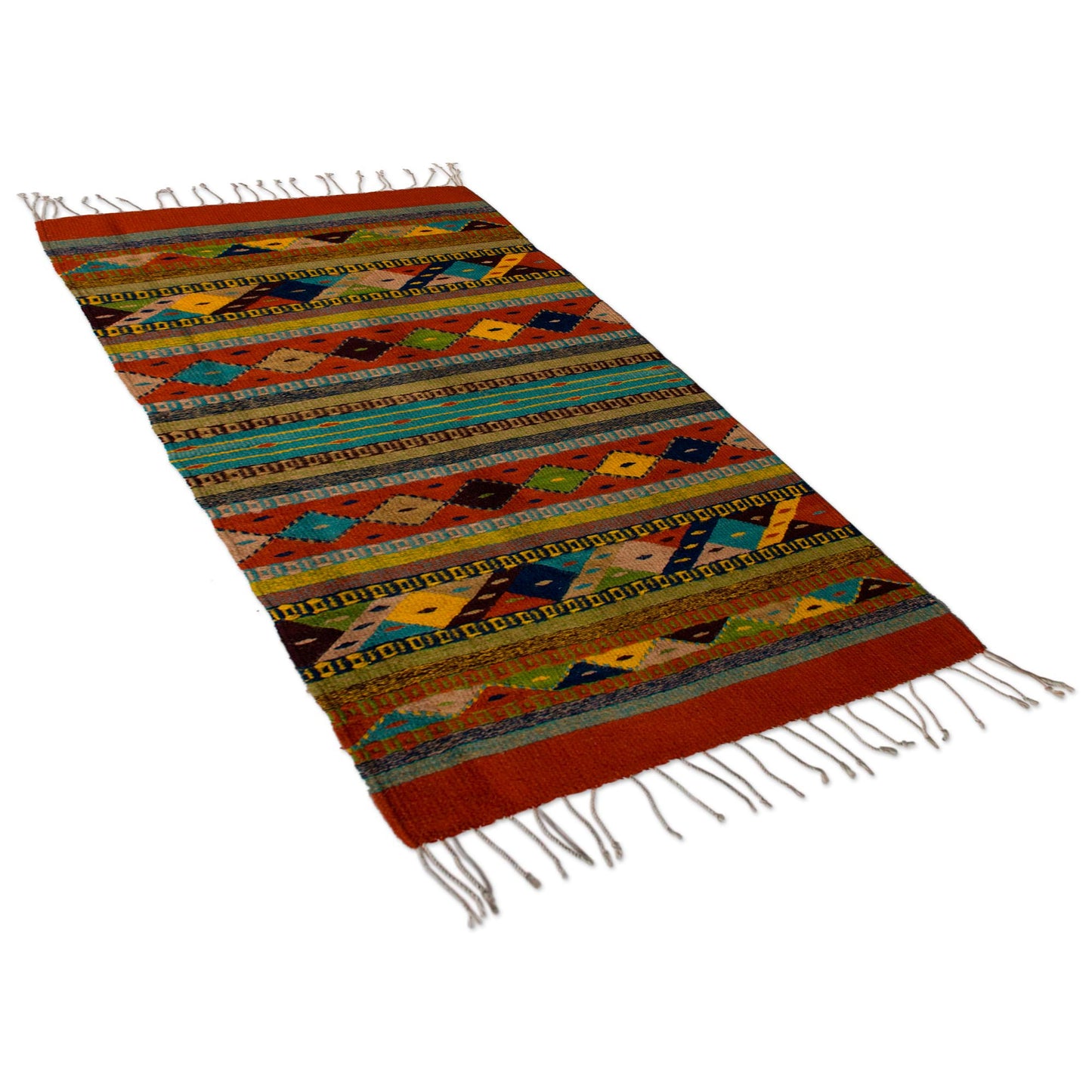 Festive Diamonds Genuine Zapotec Handwoven Rug with Natural Organic Dyes