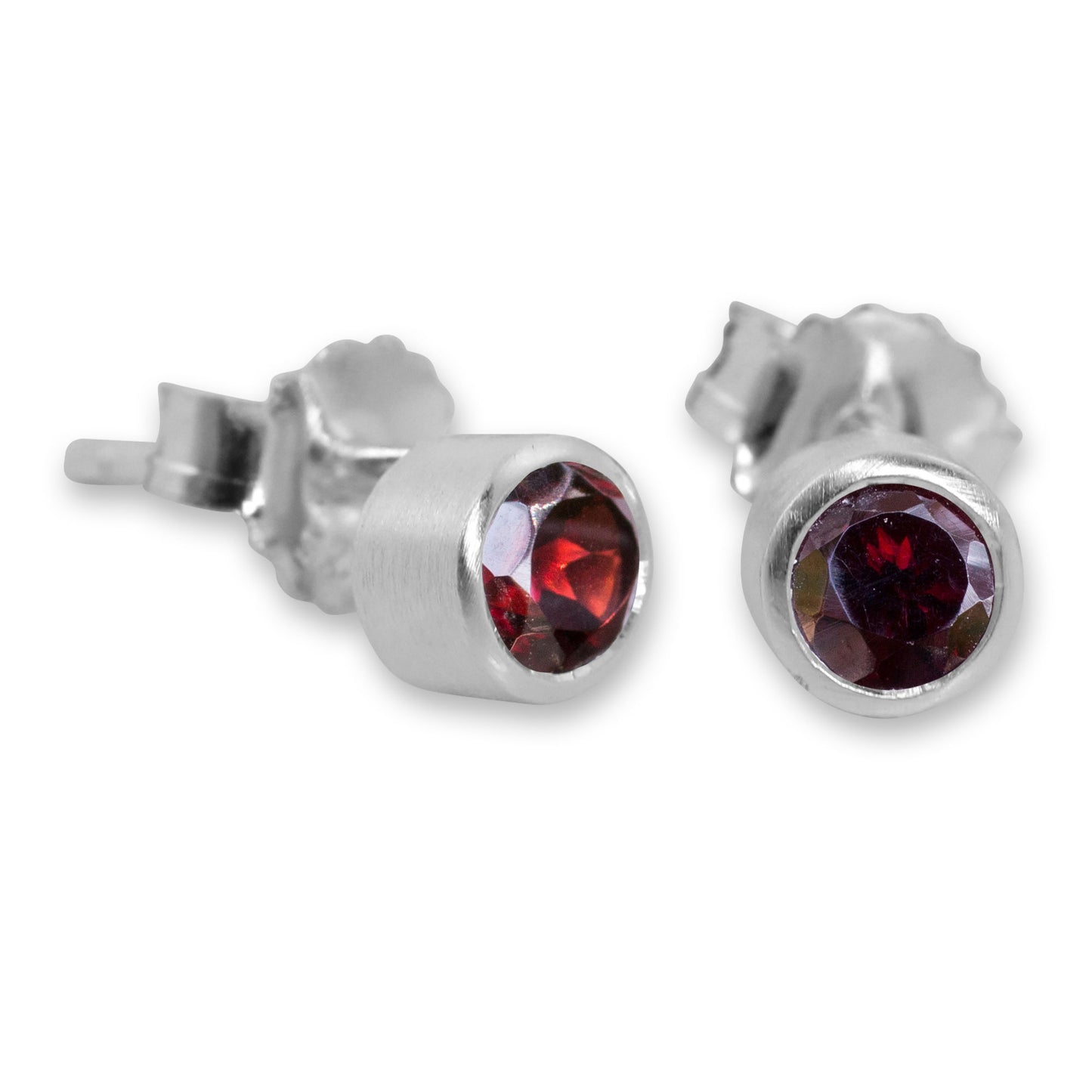 Light Sterling Silver Stud Earrings with Faceted Garnet