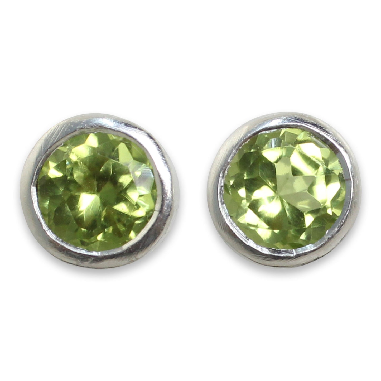 Light Peridot on Brushed Sterling Silver Stud Earrings