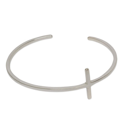 Contemporary Cross Minimalist Sterling Silver Handmade Cross Cuff Bracelet
