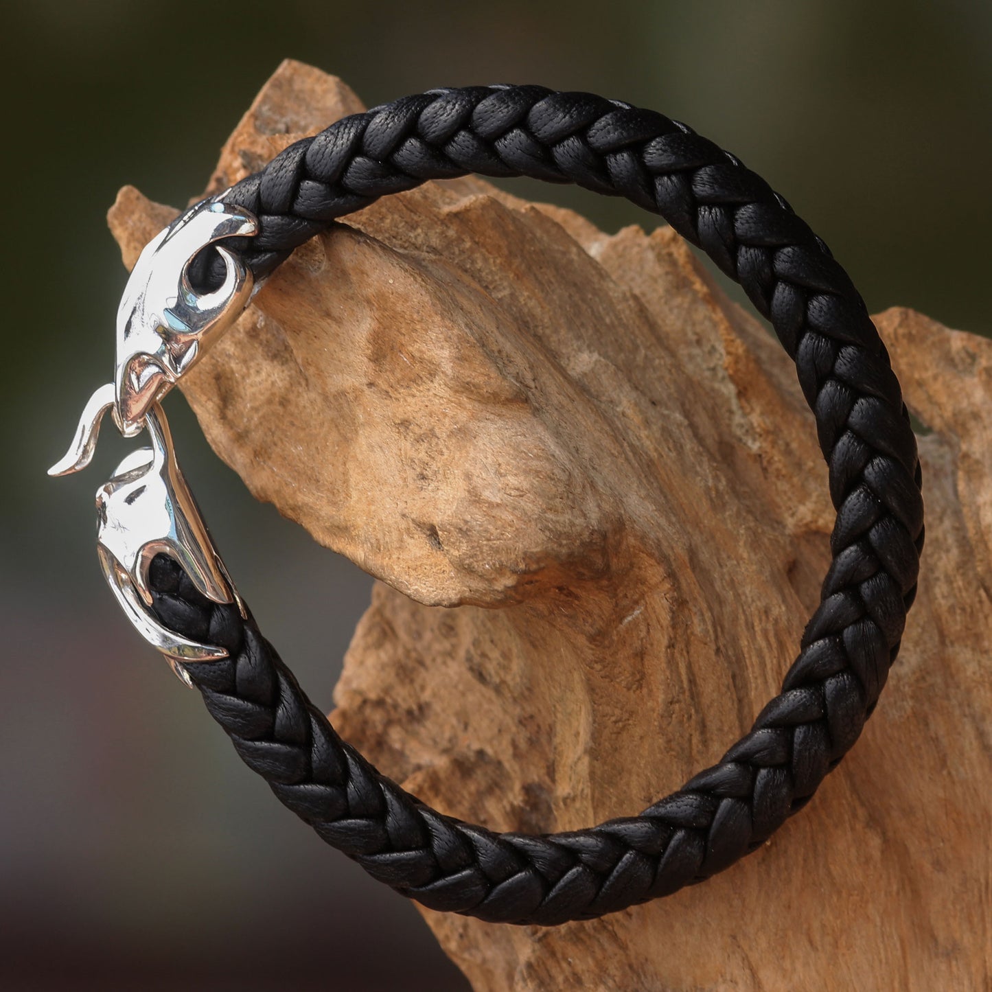 Tribal Strength Silver Leather Men's Bracelet