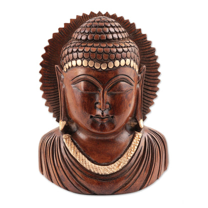 Peaceful Indian Buddha Vividly Hand Carved Wood Buddhist Antiqued Sculpture