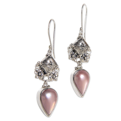 Budding Frangipani Handmade Pink Mabe Pearl and Silver Earrings from Bali