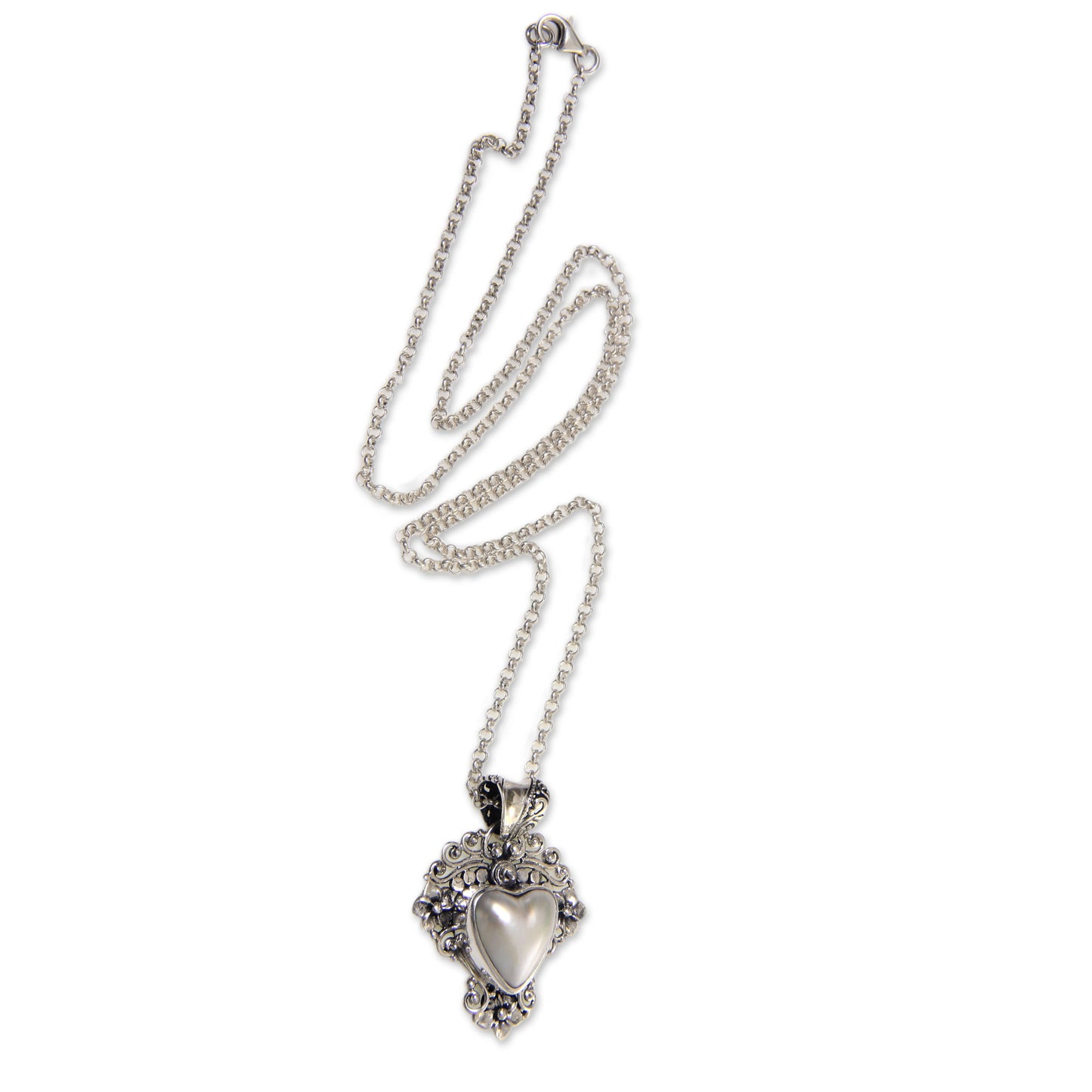 Heart in Bloom Sterling Silver and Heart-Shaped Pearl Pendant Necklace