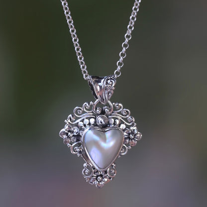 Heart in Bloom Sterling Silver and Heart-Shaped Pearl Pendant Necklace