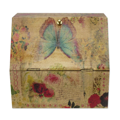 Butterfly Enchantment Floral Decoupage Box with Butterflies and Hidden Drawer