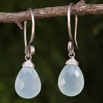 Subtle Hand Made Thai Silver and Chalcedony Dangle Earrings