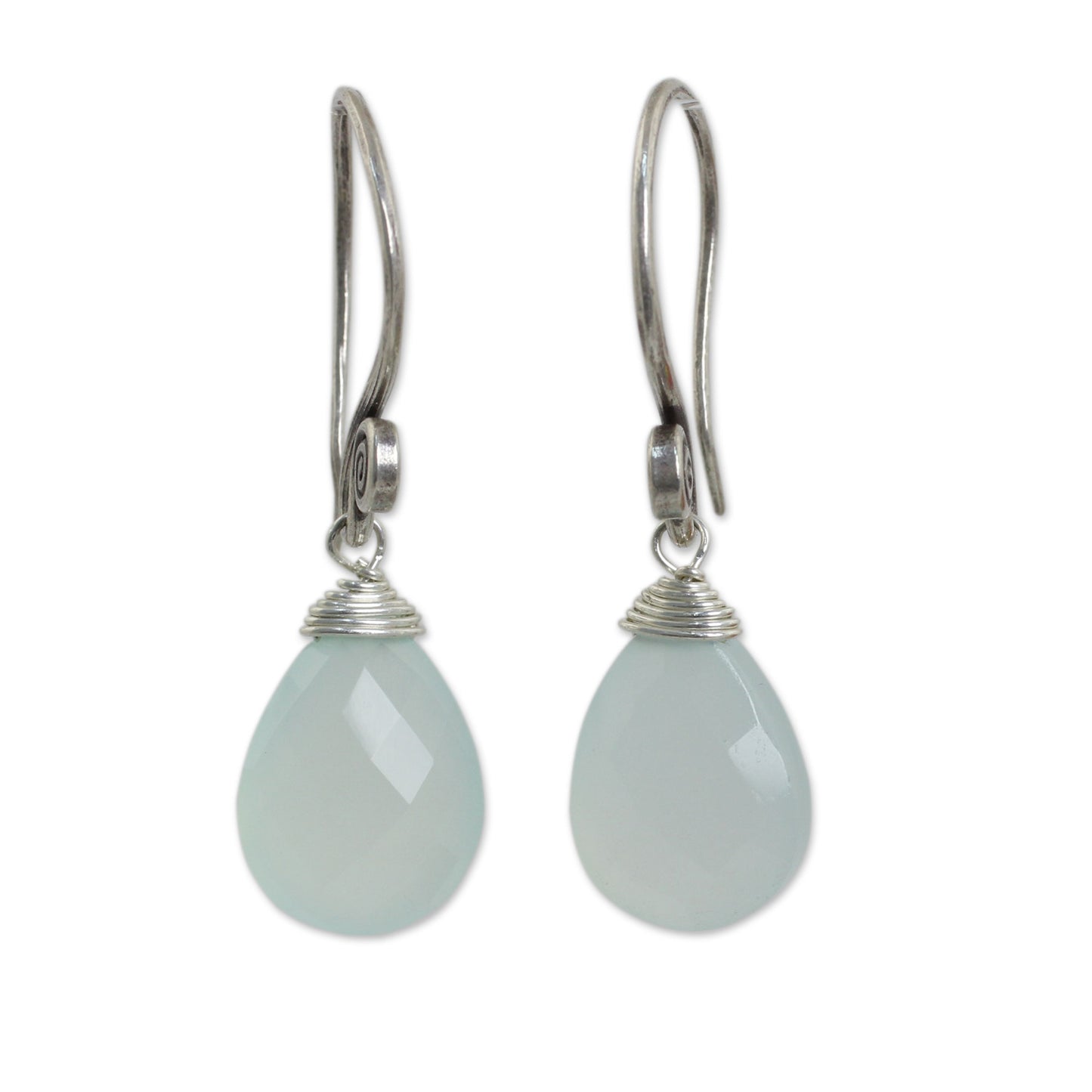 Subtle Hand Made Thai Silver and Chalcedony Dangle Earrings