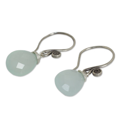 Subtle Hand Made Thai Silver and Chalcedony Dangle Earrings