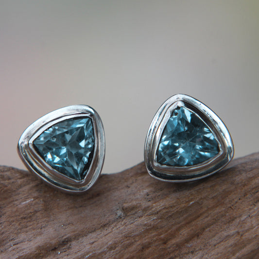 Sky Blue Trinity Classic Blue Topaz Stud Earrings Set in Sterling 925 Silver