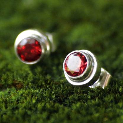 Red Simplicity Genuine Garnet and Sterling Silver Stud Earrings from Bali