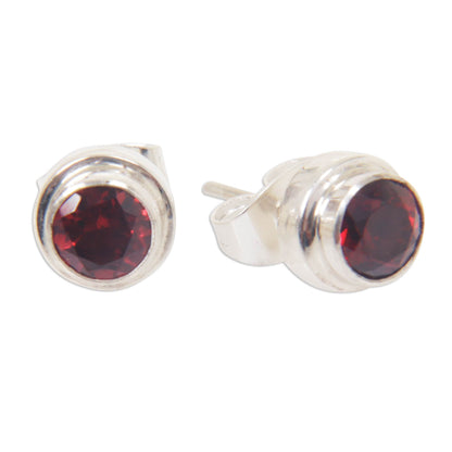 Red Simplicity Genuine Garnet and Sterling Silver Stud Earrings from Bali