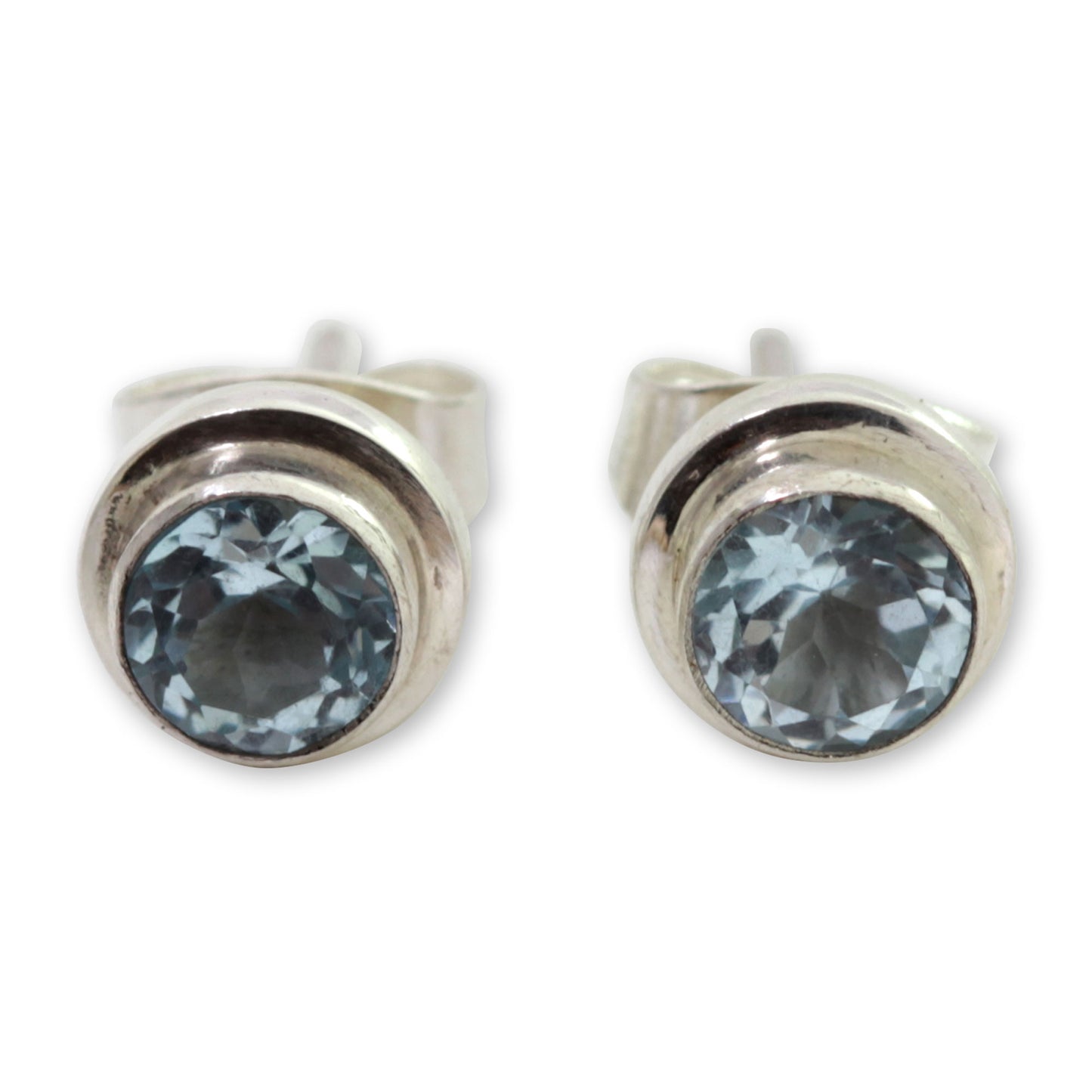 Blue Simplicity Classic Blue Topaz and Sterling Silver Round Stud Earrings