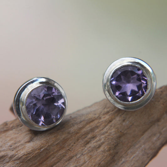 Purple Simplicity Amethyst Silver Stud Earrings