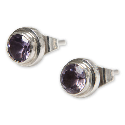 Purple Simplicity Amethyst Silver Stud Earrings