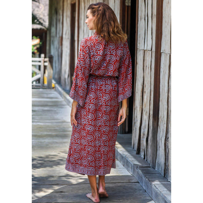 Burgundy Floral Batik Robe