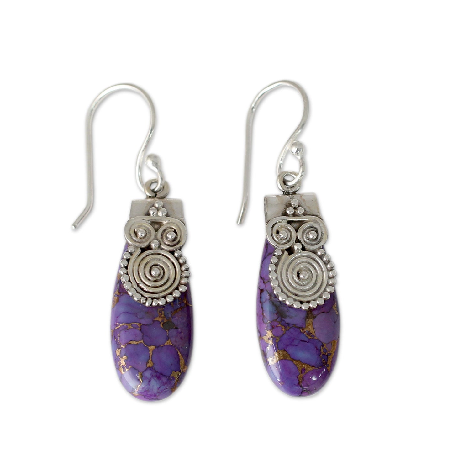 'Purple Enigma Fair Trade Purple Turquoise and Sterling Silver Earrings