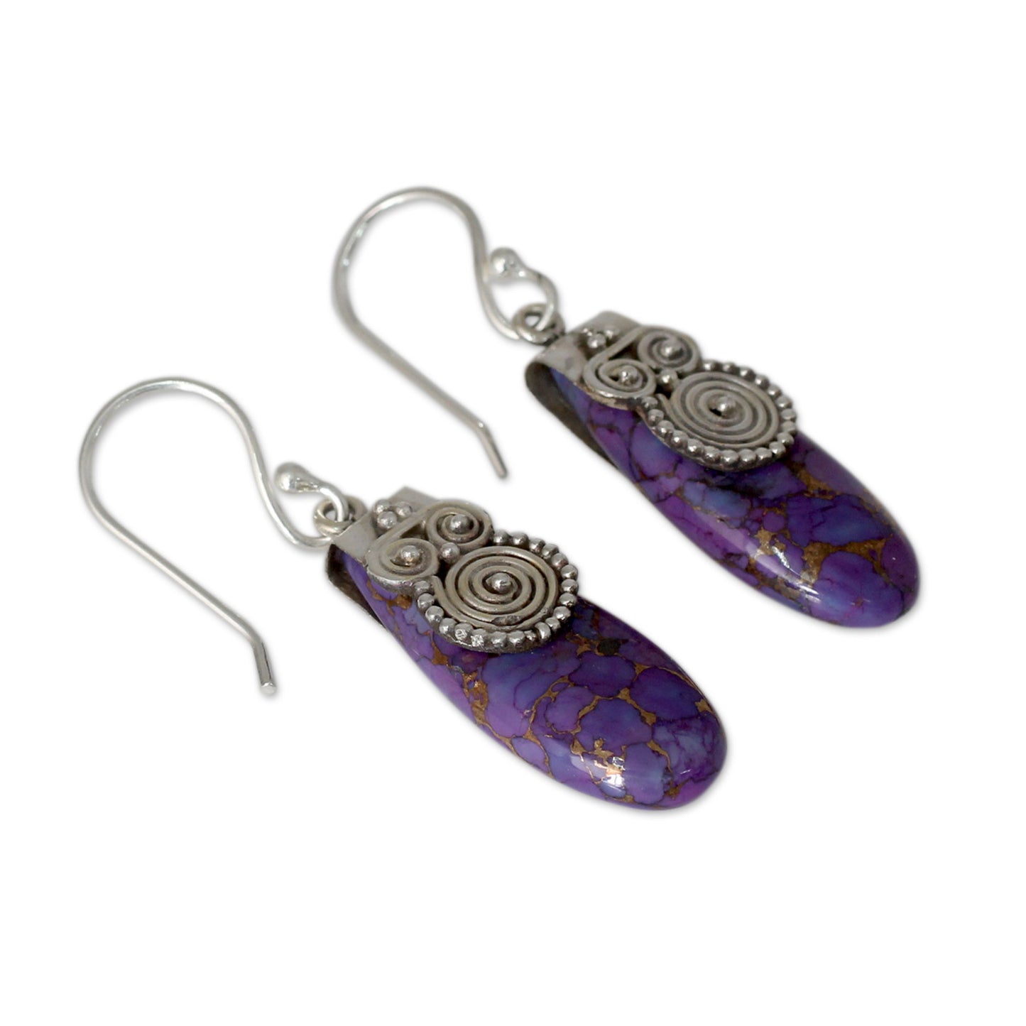 'Purple Enigma Fair Trade Purple Turquoise and Sterling Silver Earrings