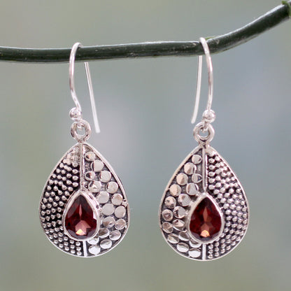 Scarlet Fusion Sterling Silver and Garnet Dangle Earrings from India