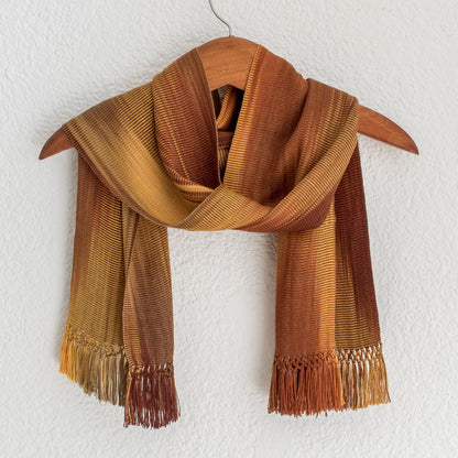 Iridescent Ocher Ocher and Copper Hand Woven Rayon Scarf