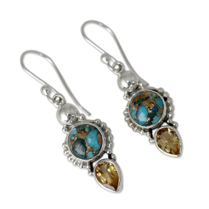 Summer Sunset Citrine Turquoise & Silver Dangle Earrings