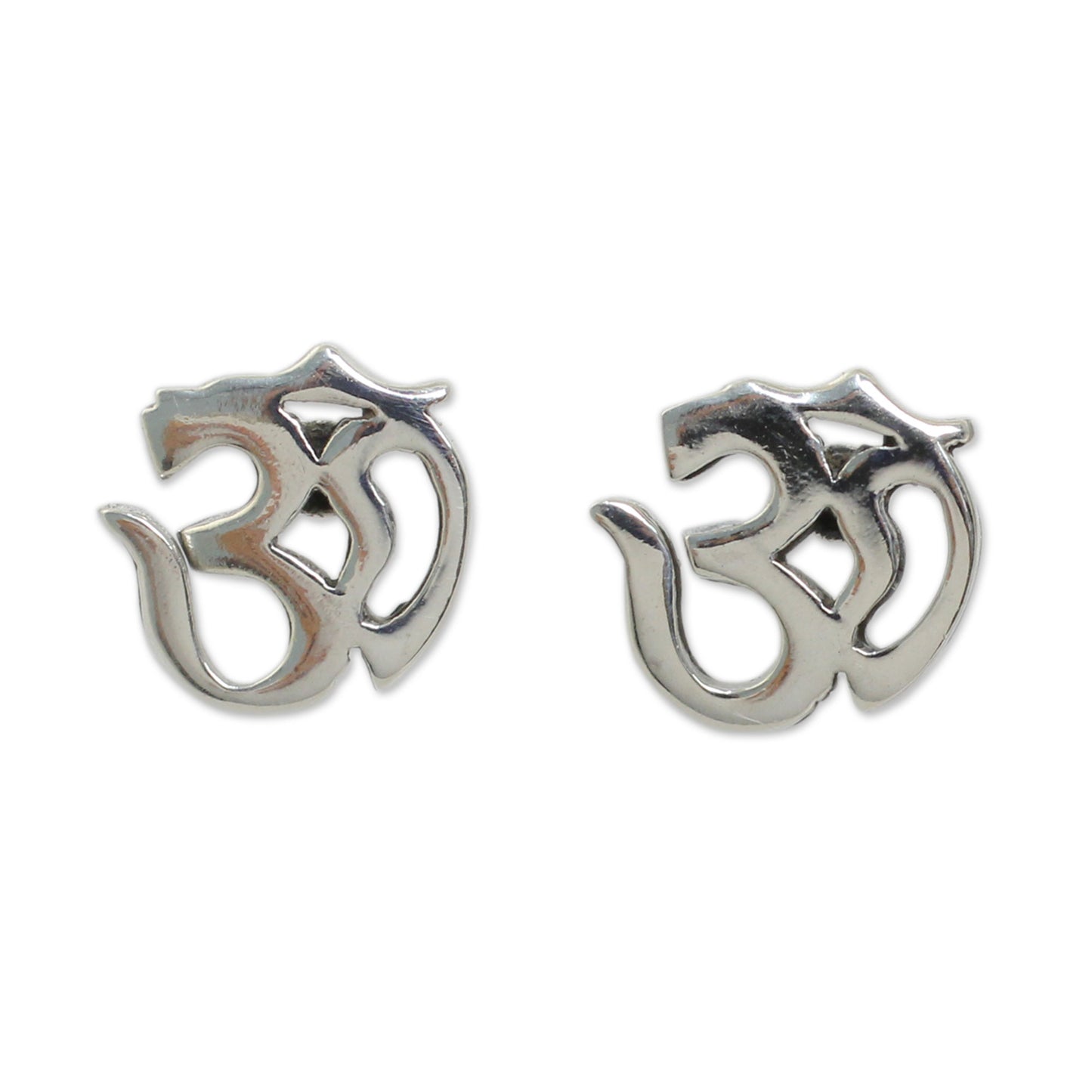 Om Symbol Polished Silver Om Symbol Stud Earrings from Thai Artisan