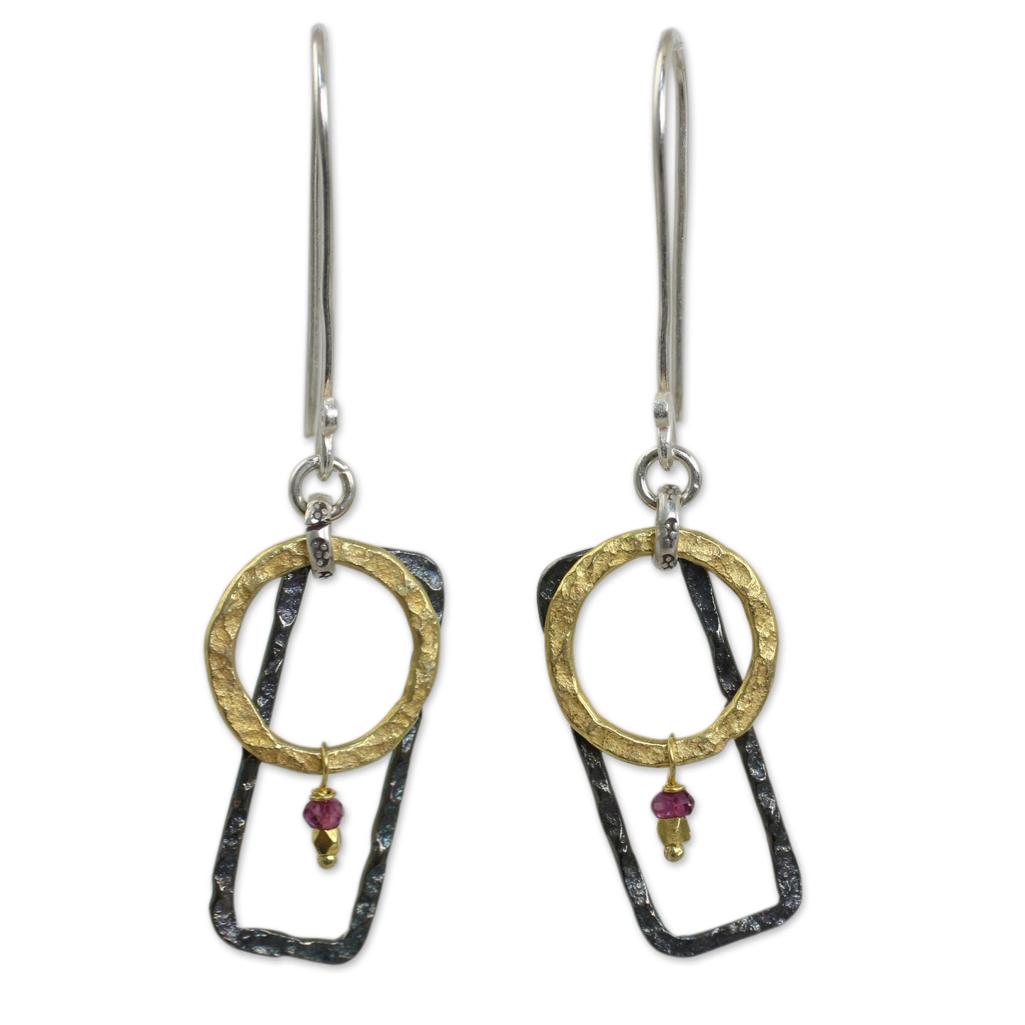 Contrast Unique Gold Plated and Silver 925 Earrings with Garnets