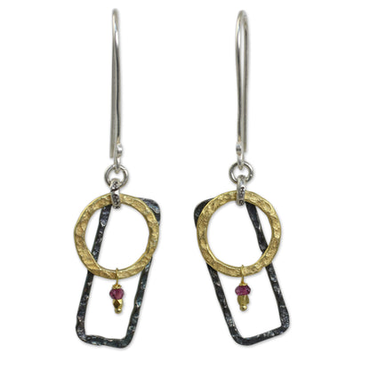 Contrast Unique Gold Plated and Silver 925 Earrings with Garnets