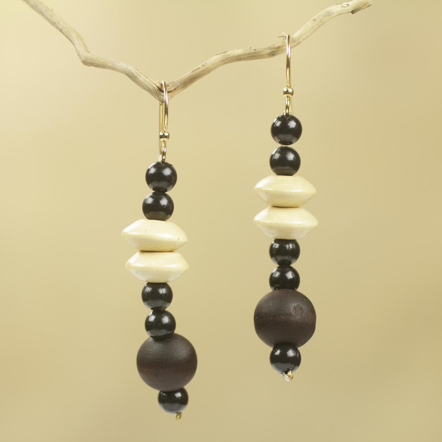 Muse Artisan Crafted Wood and Recycled Beads Earrings