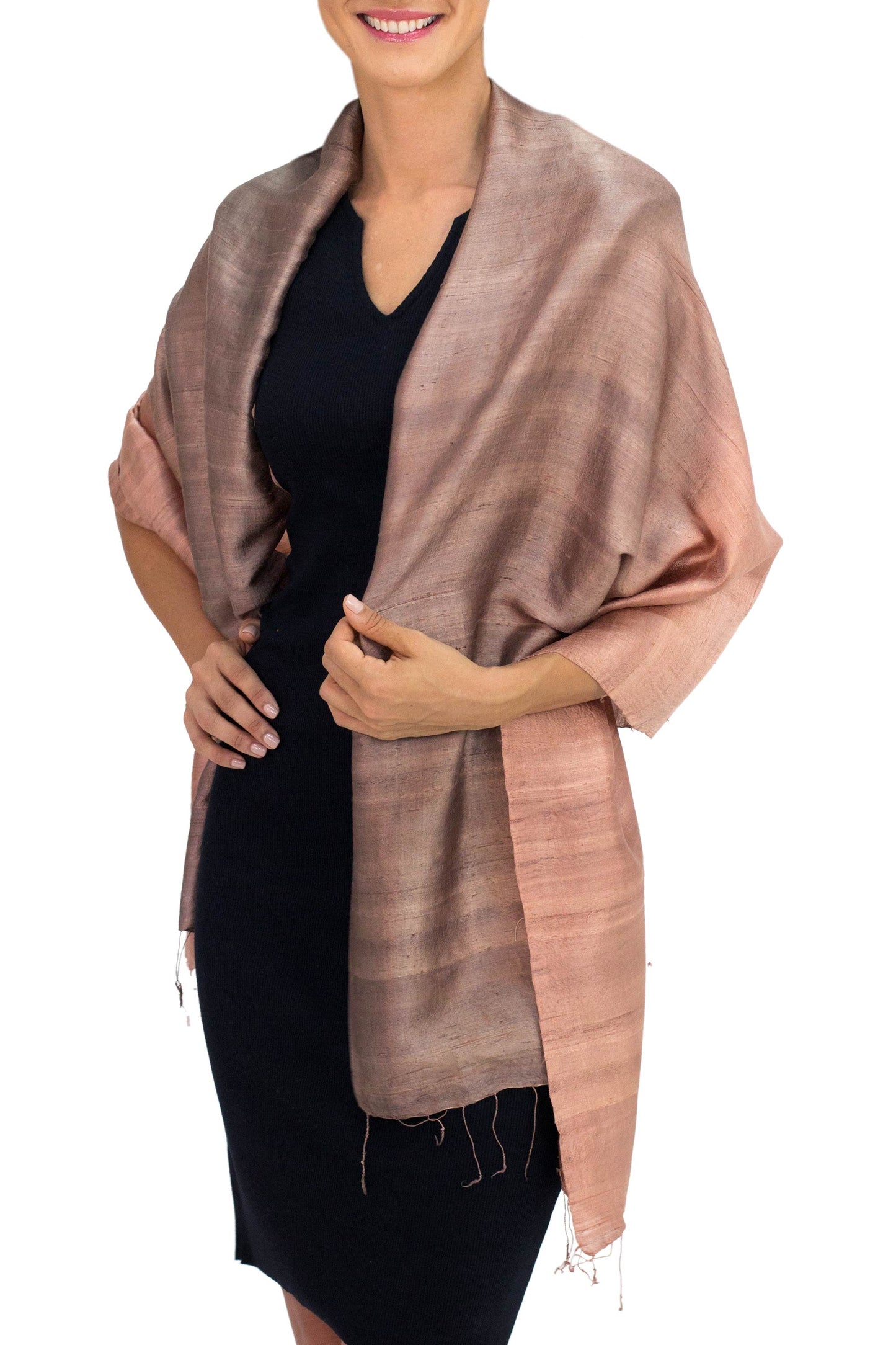 Shimmering Cinnamon Brown Woven 100% Silk Shawl from Thailand