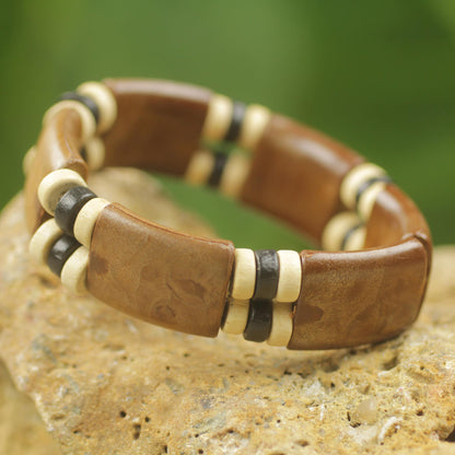 Coffee Connection Eco Friendly Wood and Recycled Bead Bracelet from Ghana