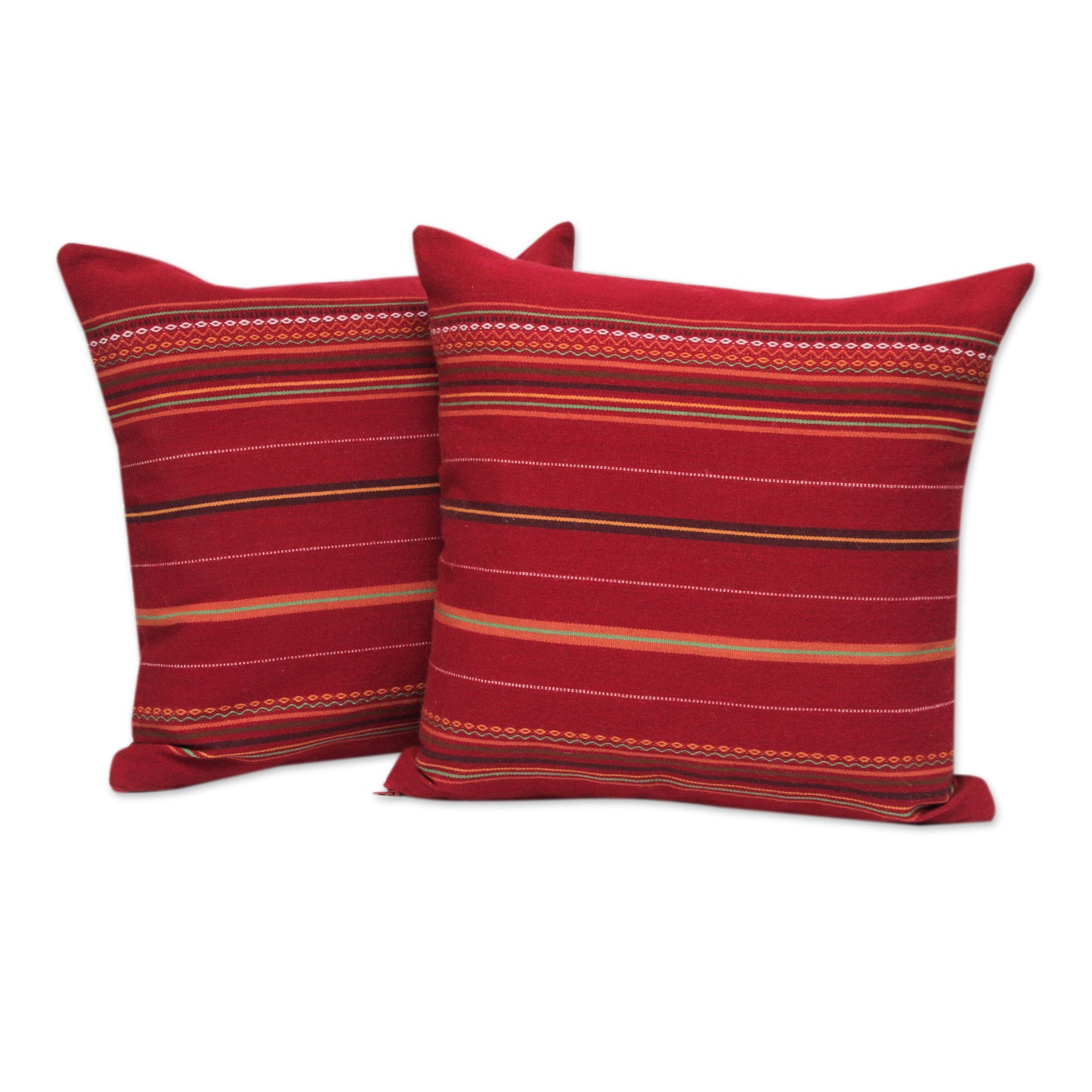 Peruvian Cherry Red Alpaca Blend Hand Woven Cushion Cover Pair