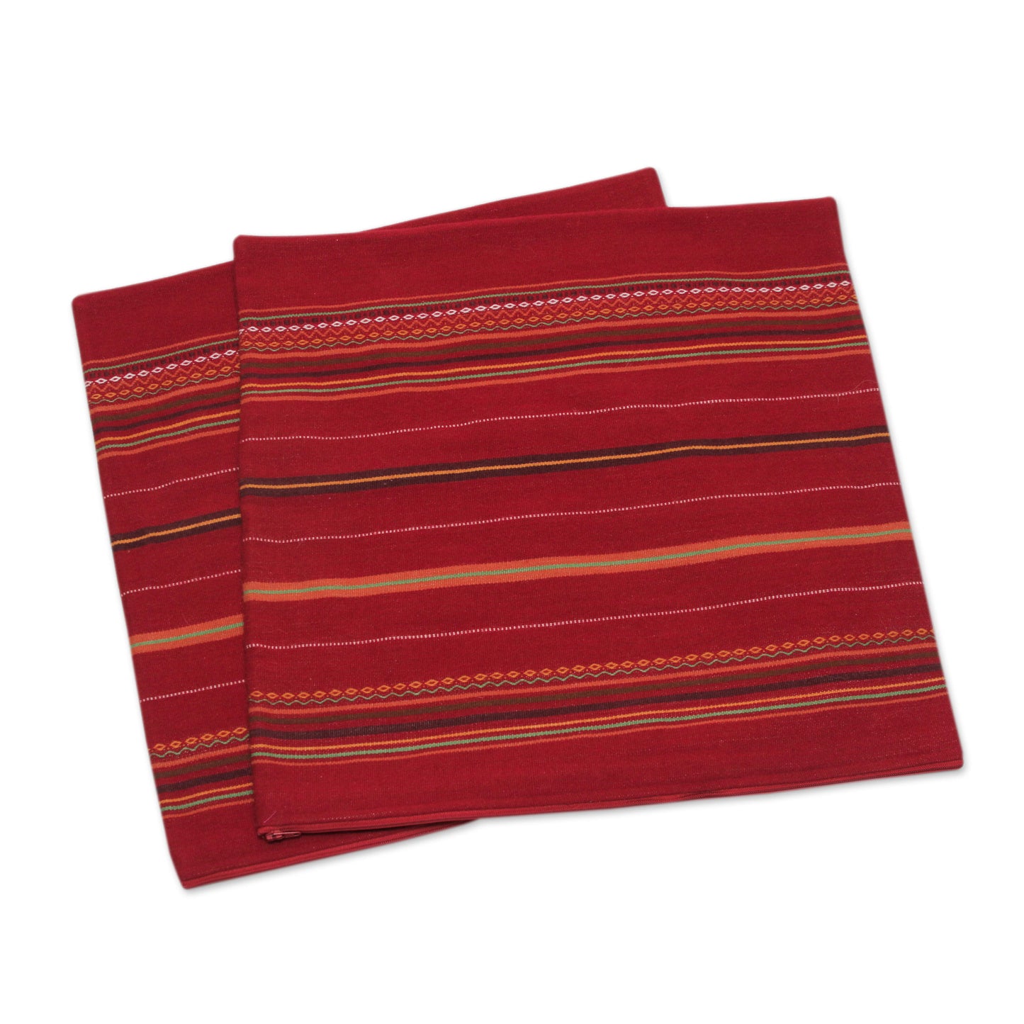 Peruvian Cherry Red Alpaca Blend Hand Woven Cushion Cover Pair