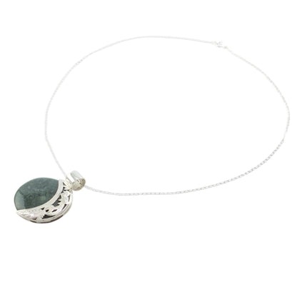 Green Quetzal Eclipse Eclipse Green Jade and Sterling Silver Pendant Necklace