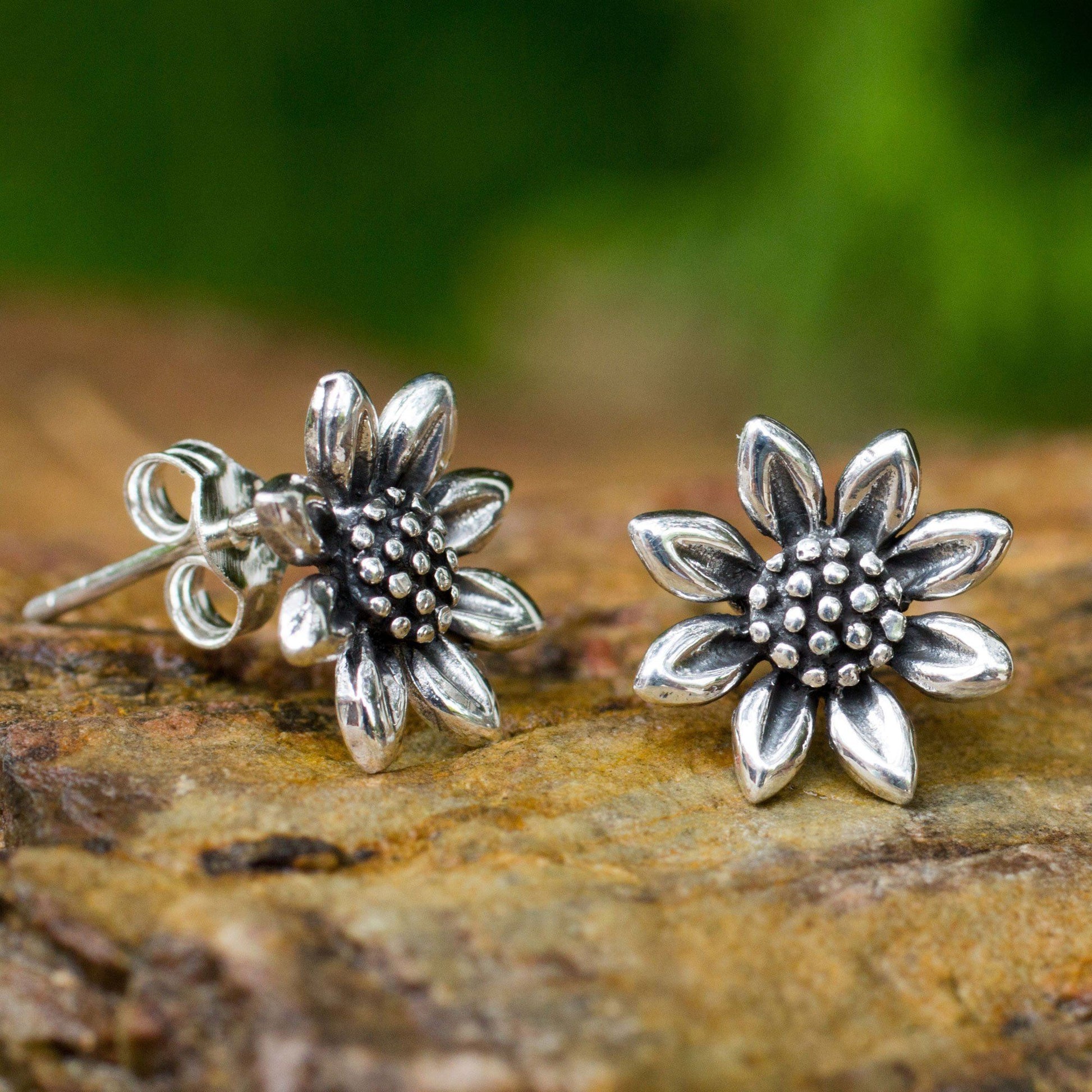 NOVICA - Sunflower Love Sterling Silver Stud Earrings