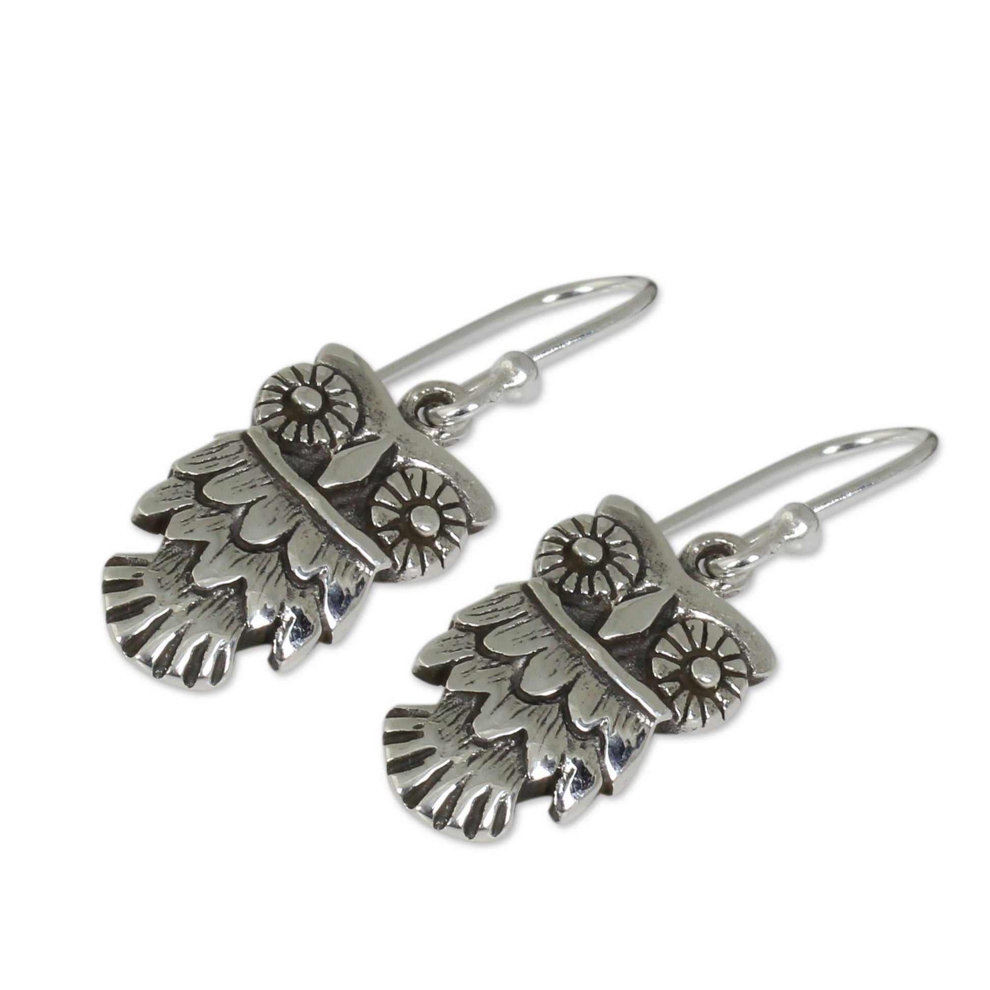 NOVICA - Owl Love Sterling Silver Dangle Earrings