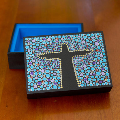 Azure Christ the Redeemer Blue Black Hand Painted Cristo Redentor Box 4.5 Inches