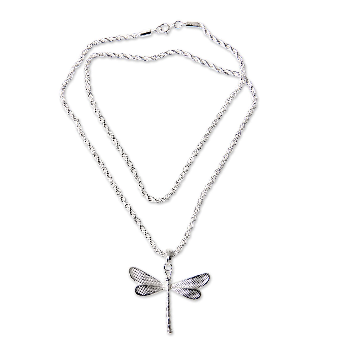 White Dragonfly Silver Pendant Necklace