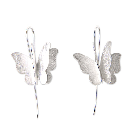 Silver Butterfly Drop Earrings