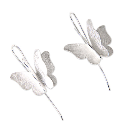 Silver Butterfly Drop Earrings