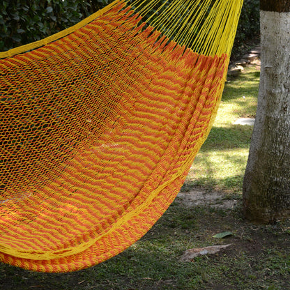 Saffron Sun Mexican Hand Woven Yellow Cotton Hammock 400 lb Capacity