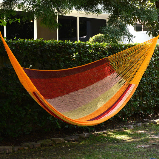 Tropical Paradise Mexican Cotton Double Hammock in Burgundy Pink and Yellow