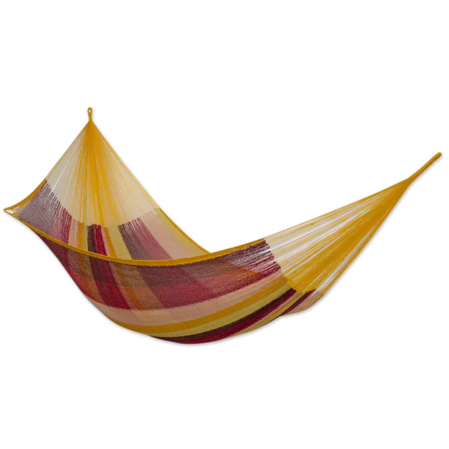 Tropical Paradise Mexican Cotton Double Hammock in Burgundy Pink and Yellow