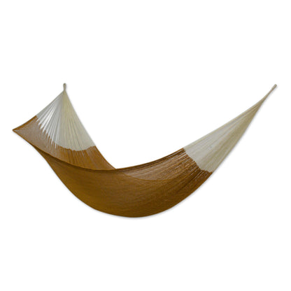 Caribbean Sun Mexican Hand Woven Yellow-Brown Cotton Hammock Triple Size