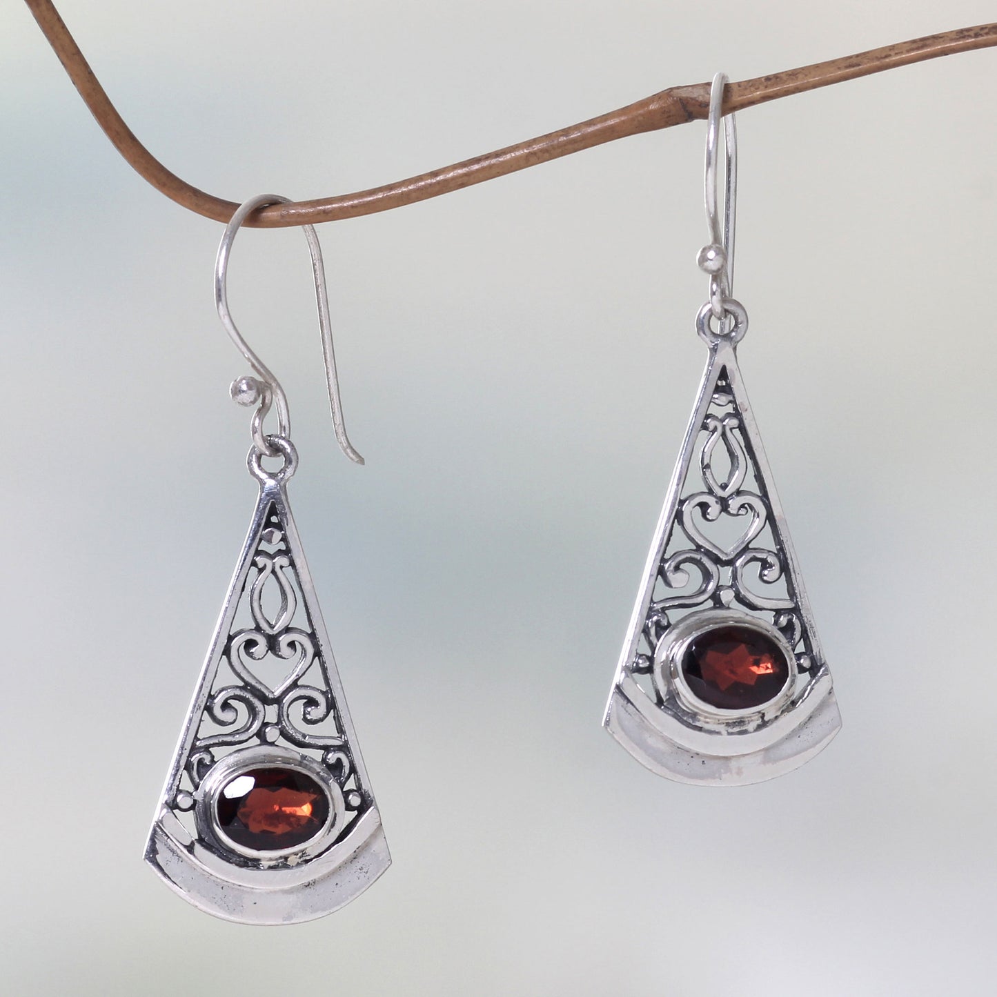 Mount Agung Crimson Natural Garnet Dangle Earrings in 925 Sterling Silver