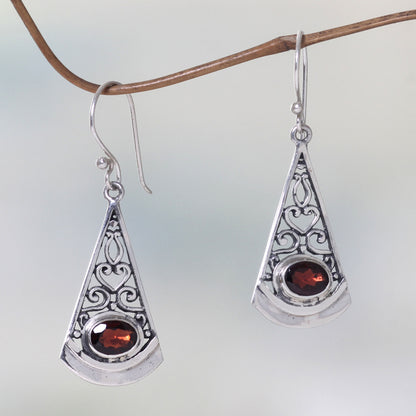Mount Agung Crimson Natural Garnet Dangle Earrings in 925 Sterling Silver