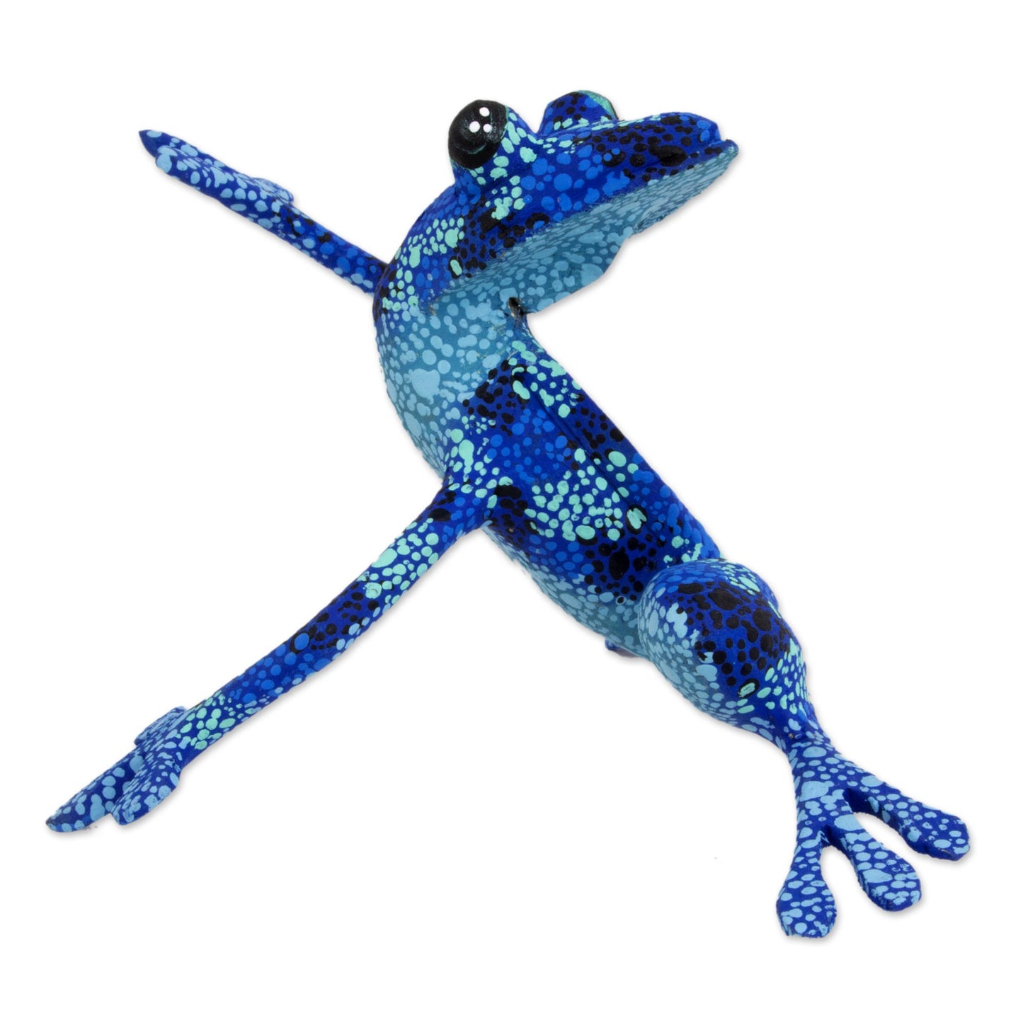 Blue Dancing Frog Artisan Crafted Blue Wood Frog Figurine Sculpture