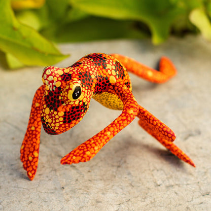 Orange Oaxaca Frog Red Orange Alebrije Style Frog Sculpture Crafted by Hand